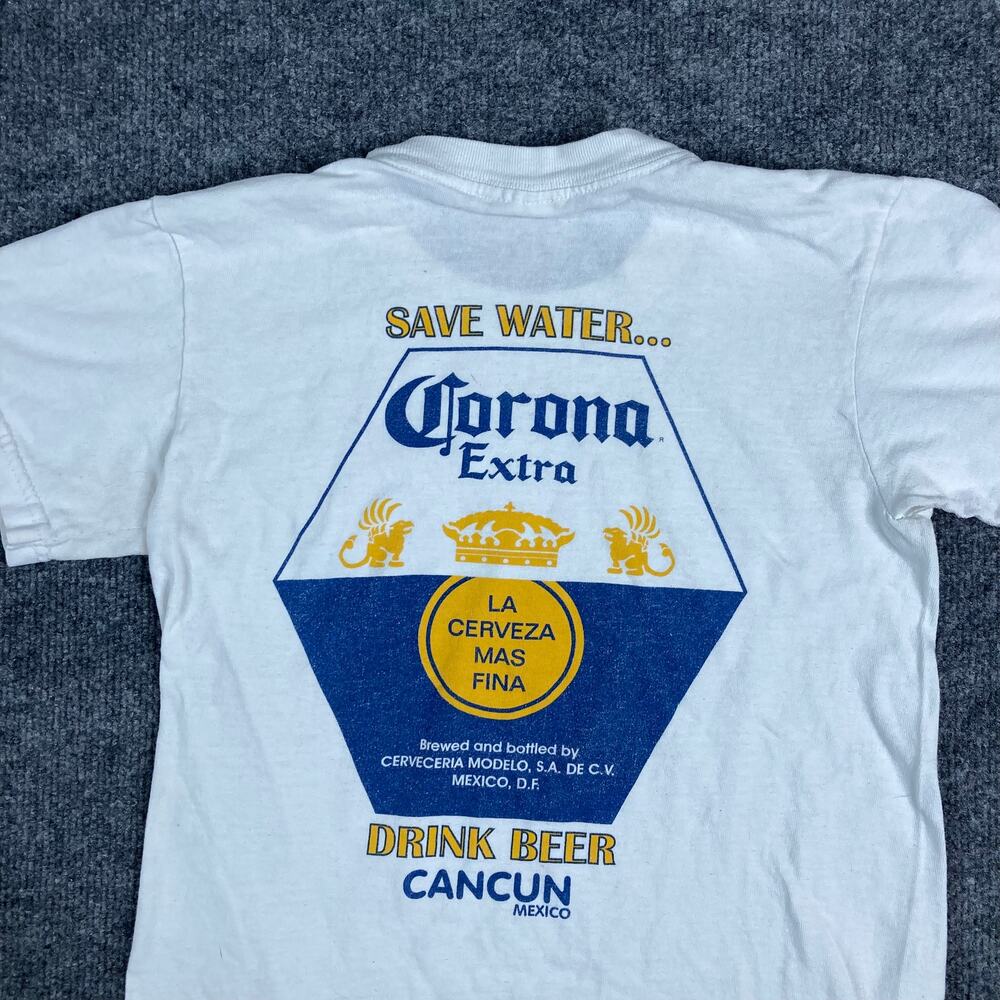 Corona Extra Cancun Youth T-Shirt White Save Water Drink Beer Graphic Tee Mexico